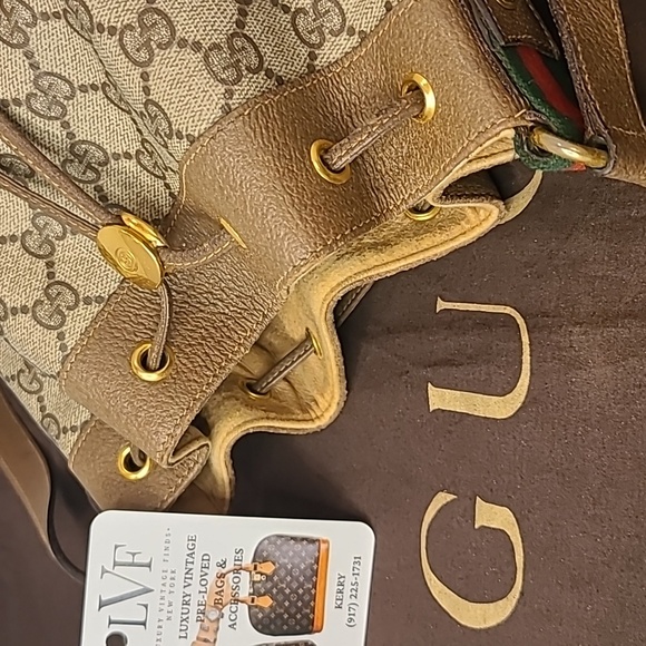 GUCCI ACCESSORIES VINTAGE 70’S WEB SHERRY DRAWSTRING GG SUPREME COATED BUCKETBAG - Picture 16 of 17